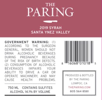 2019 Paring Syrah Back