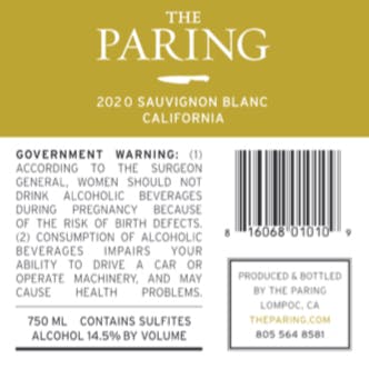 2020 Paring Sauvignon Blanc Back
