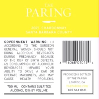 2021 The Paring Chardonnay Back Label