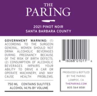 2021 The Paring Pinot Noir Back
