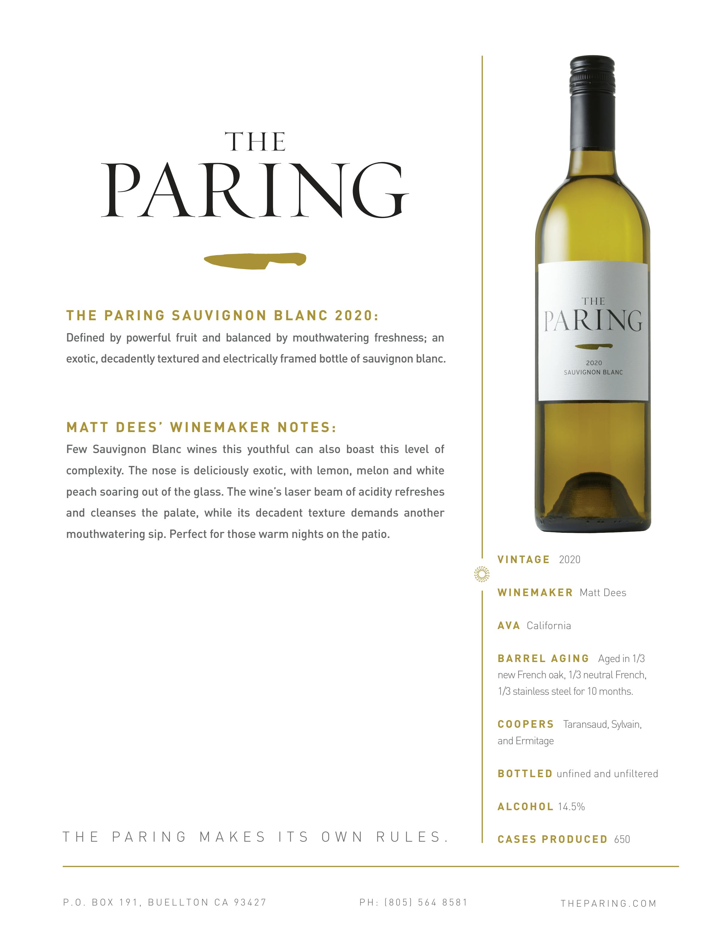 The Paring 2020 Sauvignon Blanc Info Sheet Updated 4 2022