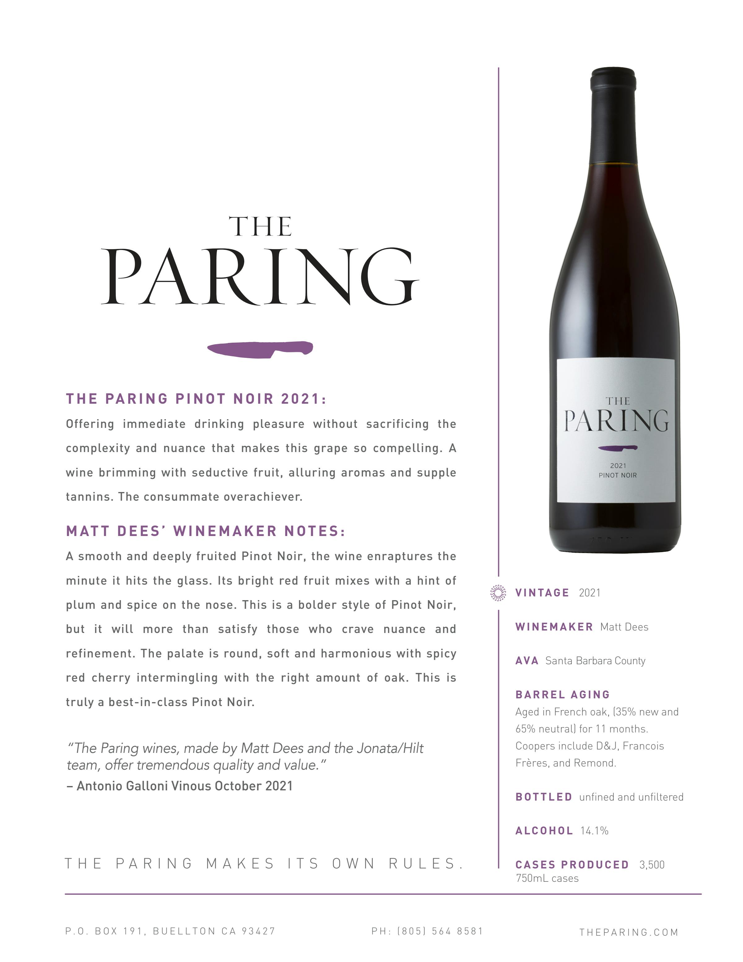 The Paring 2021 Pinot Info Sheet