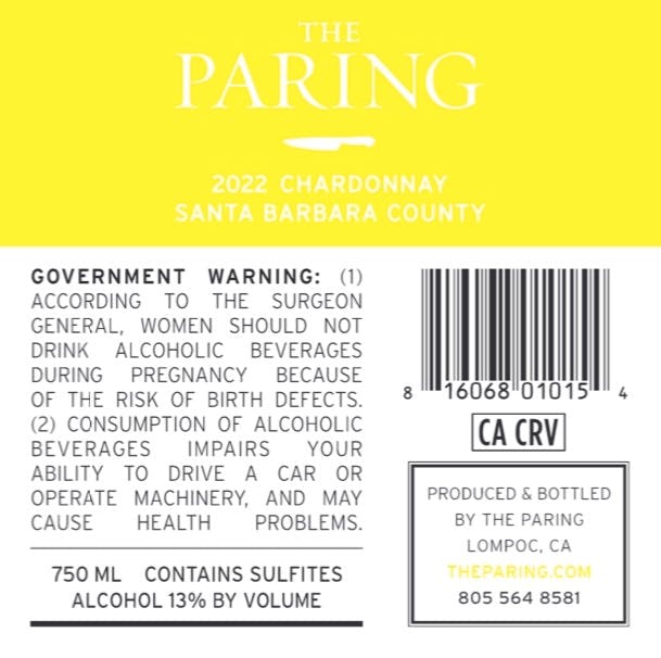 The Paring Chardonnay Back Label