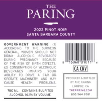 The Paring Pinot Noir 2022 Back Label